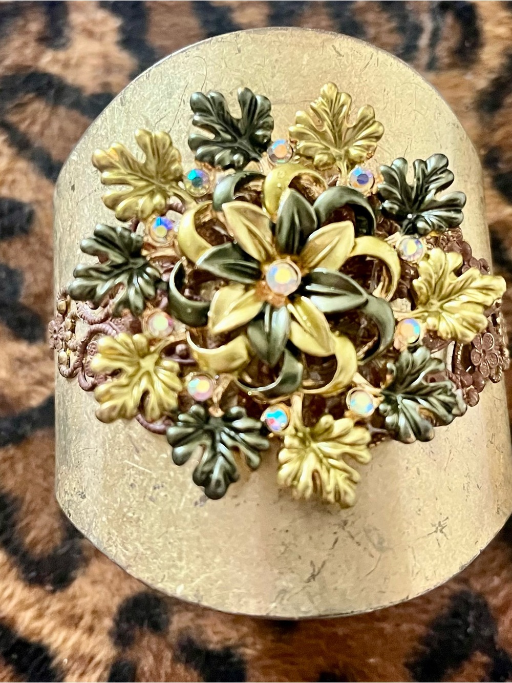 Floral Cuff Bracelet With Ornate Accents